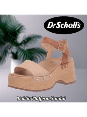 DR SCHOLLS Dublin-Stud-Accent Faux Wood Eco-Friendly Platform Sandal-10M NWT